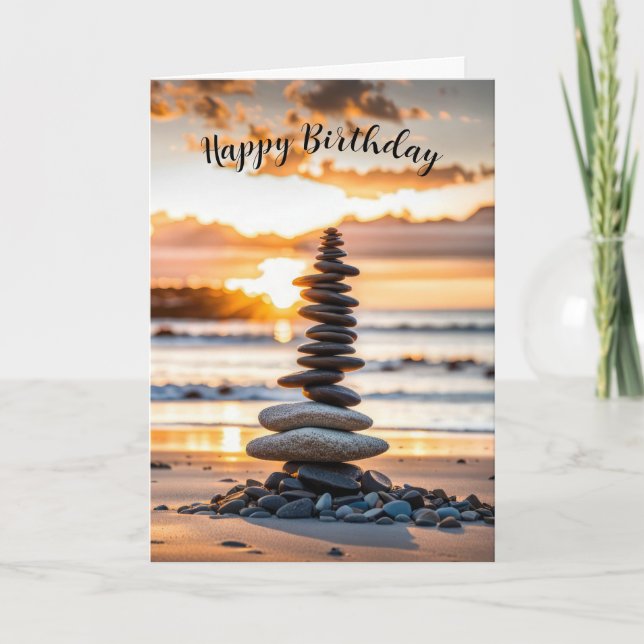 Birthday Beach Cairn Card (Front)