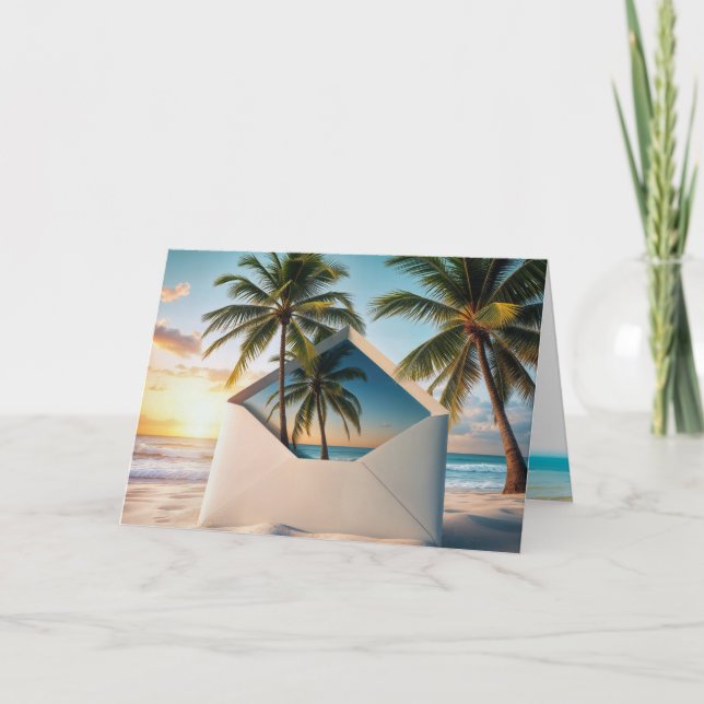 Birthday Beach Envelope With Palm Trees Card (Front)