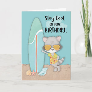Birthday Beach Funny Cool Racoon in Sunglasses Card