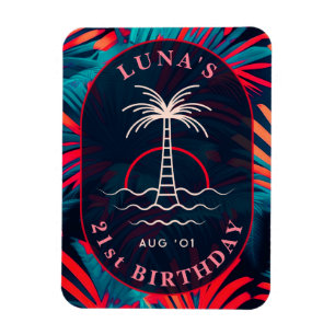 Birthday Beach party Palm tree leaves sunset Magnet