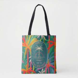 Birthday Beach party palm Tree sunset Watercolor Tote Bag