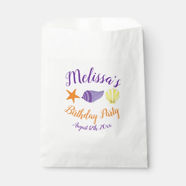 Birthday Beach Pool Party Summer Seashells Favour Bags (Front)