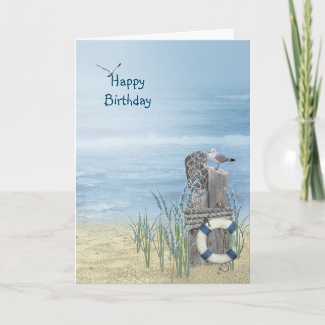 Birthday Beach Seagull Card (Front)