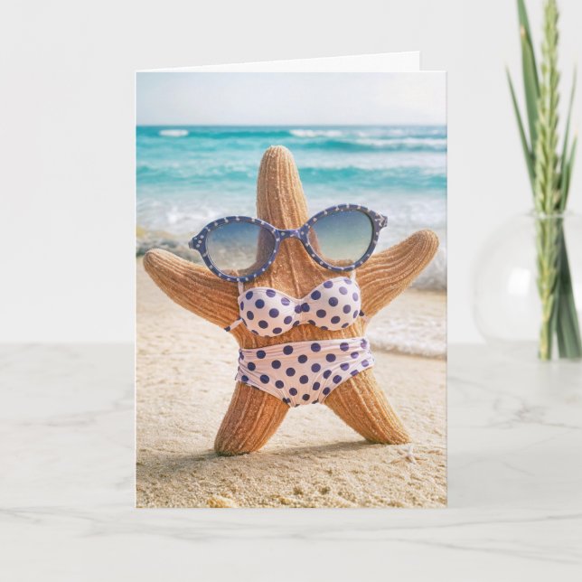 Birthday Beach Starfish Wearing a Bikini Card (Front)