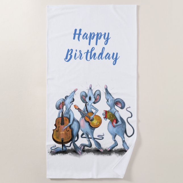 Birthday Beach Towel Musical Mouse Band (Front)