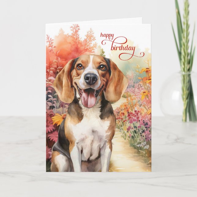 Birthday Beagle Dog Colourful Garden Path  Card (Front)