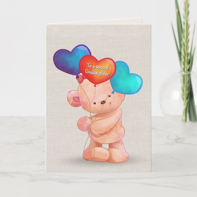 Birthday Bear and Balloons for Goddaughter Card (Front)