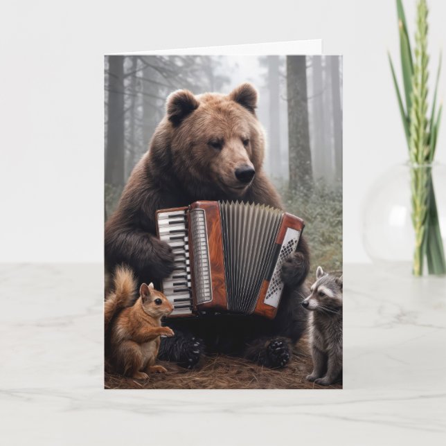 Birthday Bear Playing the Accordion Card (Front)