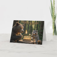 Birthday Bear Roasting Marshmallows Over a Cake