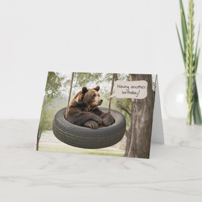 Birthday Bear Sitting In a Tire Swing Card (Front)