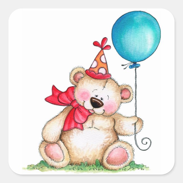 Birthday Bear Square Sticker (Front)