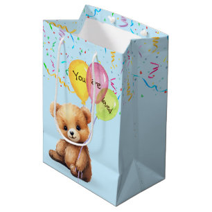 Birthday Bear With Balloons and Confetti Medium Gift Bag