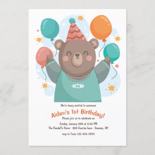 Birthday Bear with Balloons Invitation