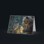 Birthday Bear with Raccoon and Fireflies Card<br><div class="desc">A bear offers a jar of glowing fireflies to a raccoon on a tree stump.
All text can be changed.</div>