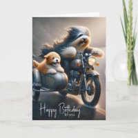 Birthday Bearded Collie On Motorcycle
