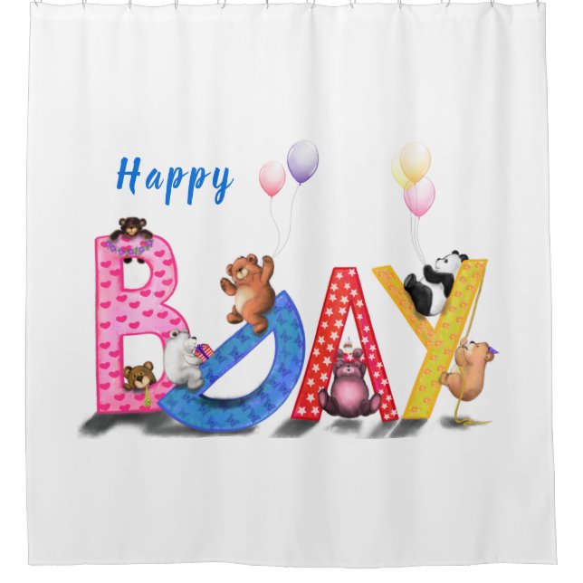 Birthday Bears Shower Curtain (Front)