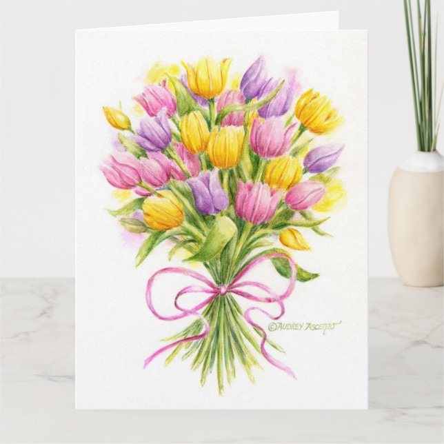 Birthday Beautiful Tulip Bouquet Big Greeting Card (Front)