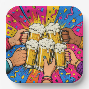 Birthday Beer Cheers Pop Art Paper Plate