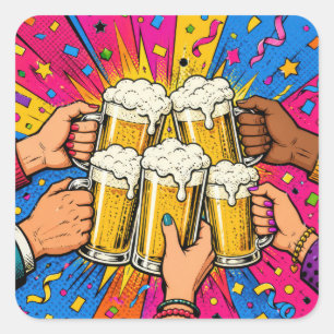Birthday Beer Cheers Pop Art Square Sticker