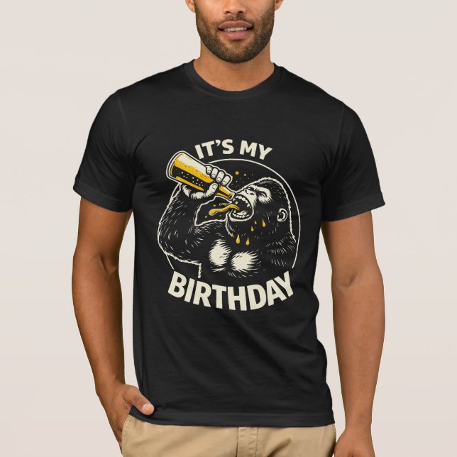 Birthday Beer Chugging Gorilla T-Shirt (Front)
