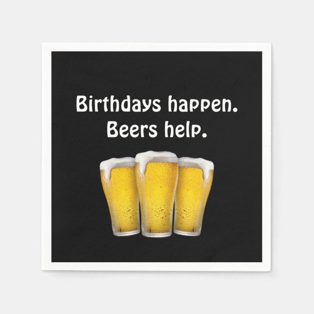 Birthday Beers on Black Napkins (Front)