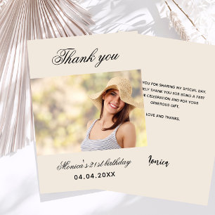 Birthday beige photo thank you card