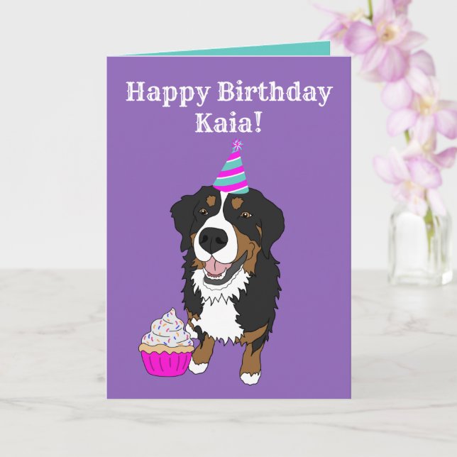 Birthday Bernese Mountain Dog  Card (Orchid)