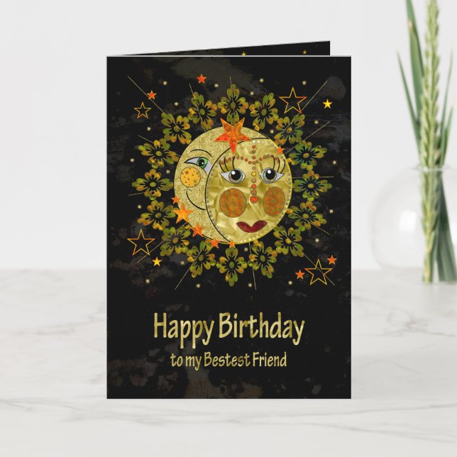Birthday, BFF, Friend, SUN, MOON, STARS, Card (Front)