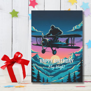 Birthday Bigfoot Vintage Aeroplane Clouds Funny  Invitation