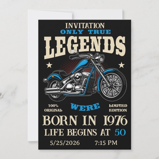 Birthday Biker Motorcycle Chopper Personalizable Invitation (Front)