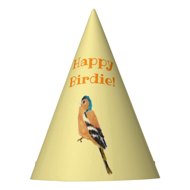 Birthday Bird Art Chaffinch Party Hat (Front)