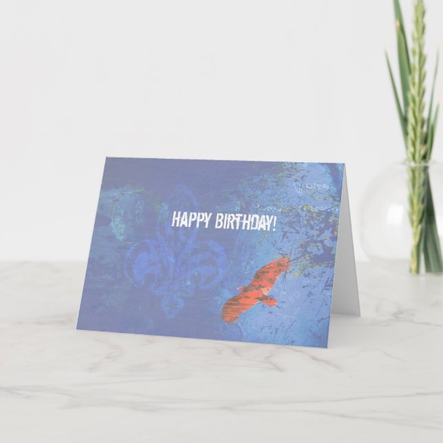 Birthday Bird Soaring Blue Grunge Card (Front)