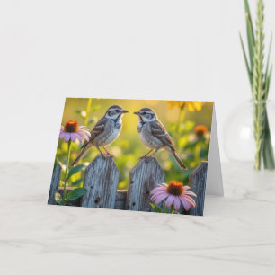 Birthday Birds and Cone Flowers On a Wood Fence Card