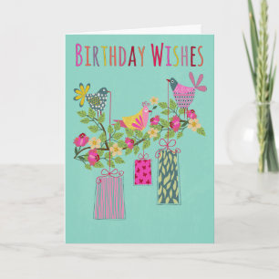 Birthday Birds with Presents on a Branch Card