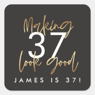 Birthday black and gold simple elegant modern square sticker