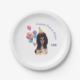 Birthday Black and Tan Cavalier Spaniel   Paper Plate