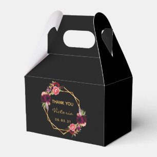 Birthday black burgundy florals gold geometric favour box