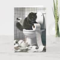 Birthday Black Cat Unrolling a Toilet Paper