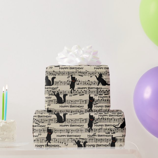 Birthday Black Cats On Sheet Music  Wrapping Paper (Party Gifts)