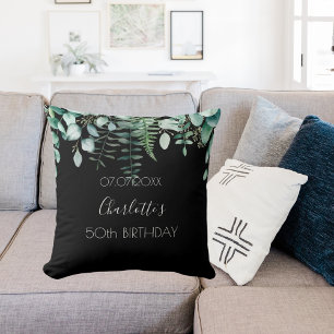 Birthday black eucalyptus greenery forest name cushion
