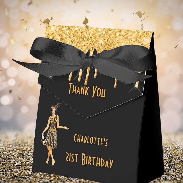 Birthday black gold 1920's art deco glitter favour box (Creator Uploaded)