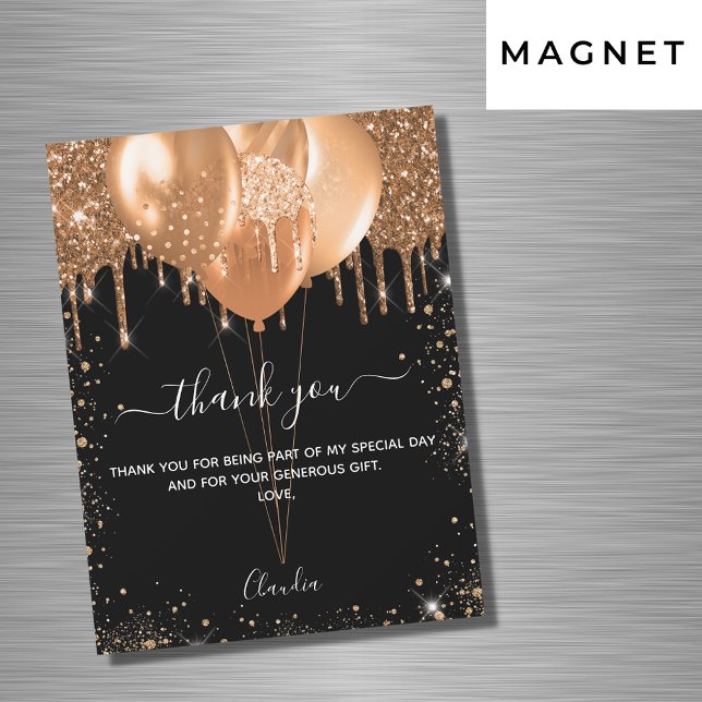 Birthday black gold balloons thank you card (Creator Uploaded)