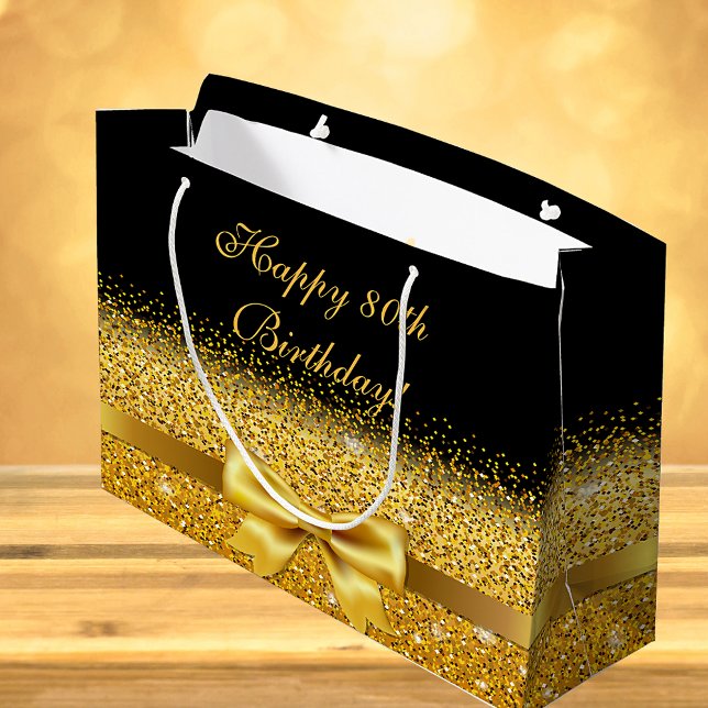 Birthday black gold bow classic name large gift bag (Creator Uploaded)
