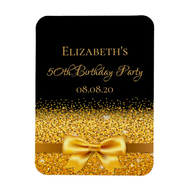 Birthday black gold bow save the date magnet (Vertical)
