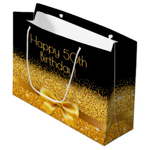 Birthday black gold elegant bow large gift bag