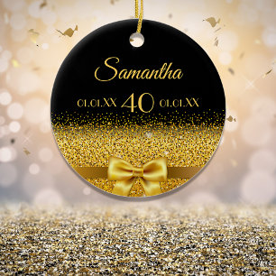 Birthday black gold elegant monogram ceramic tree decoration