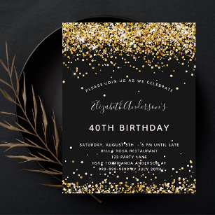 Birthday black gold glitter budget invitation flyer