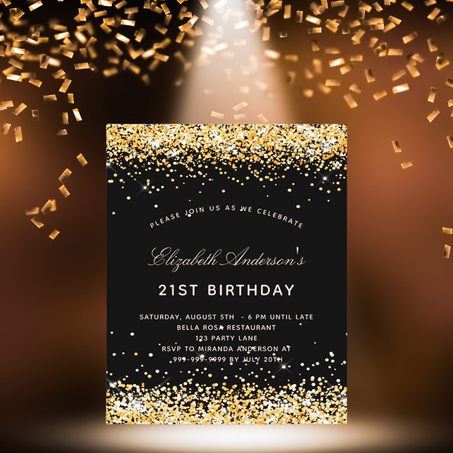 Birthday black gold glitter budget invitation flyer (Creator Uploaded)