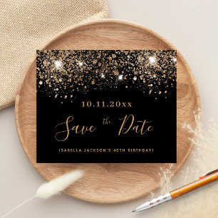 Birthday black gold glitter budget save the date flyer