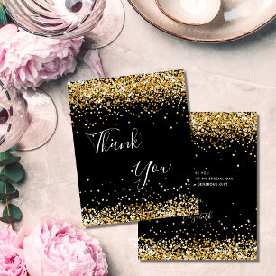 Birthday black gold glitter budget thank you card